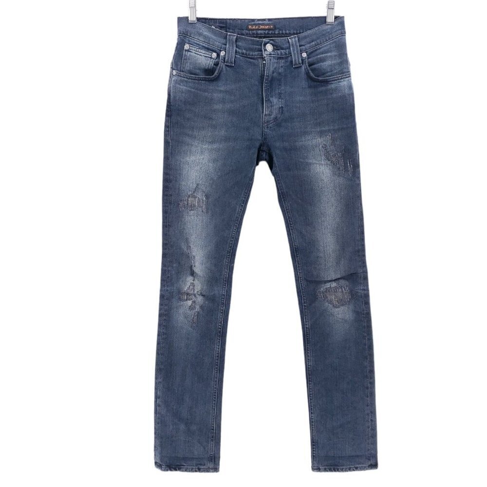 Nudie Jeans Thin Finn Organic Cotton Gray Blue 20 Months Distressed Jeans 28x32